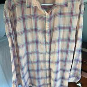 LA MIEL Plaid Button-Up Shirt - Pink and Blue
